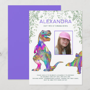 Invitation Fille thème dinosaure fête d'anniversaire photo vi
