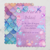 INVITATION FILLE THÈME MER SIRÈNE, CARTON D'INVITATION NUMÉRI (Devant / Derrière)