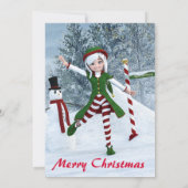 Invitation Fille Toon de Noël dans une forêt d'hiver (Dos)