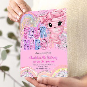 Invitation Fille Tornade Rose 4ème Anniversaire