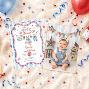 Invitation Fille tout à fait Américaine Photo 1er Anniversair