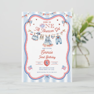 Invitation Fille tout à fait Américaine Photo 1er Anniversair