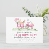 Invitation Fille Tracteur Anniversaire, Pink Farm Anniversair (Debout devant)