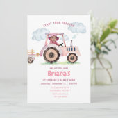 Invitation Fille Tracteur rose N'importe quel âge Anniversair (Debout devant)