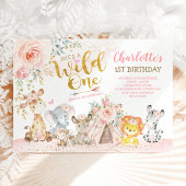 Invitation Fille Tribal Jungle Animaux Wild Un 1er anniversai