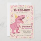 Invitation Fille Trois-Rex Anniversaire Dinosaure (Devant)