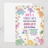 Invitation Fille Trois Rex Dinosaure 3ème Anniversaire (Devant / Derrière)