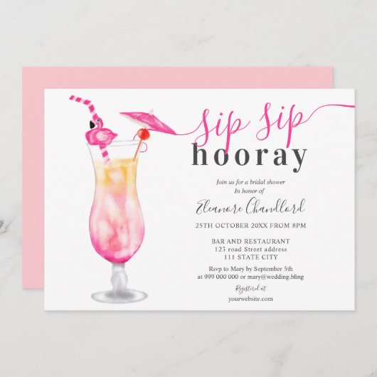 Invitation Fille tropicale sip sip sip douche nuptiale (Devant / Derrière)