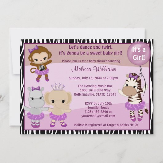 Invitation FILLE TTC2 de SINGE mignonne d'invitation de baby (Devant)