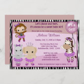 Invitation FILLE TTC2 de SINGE mignonne d'invitation de baby (Devant / Derrière)