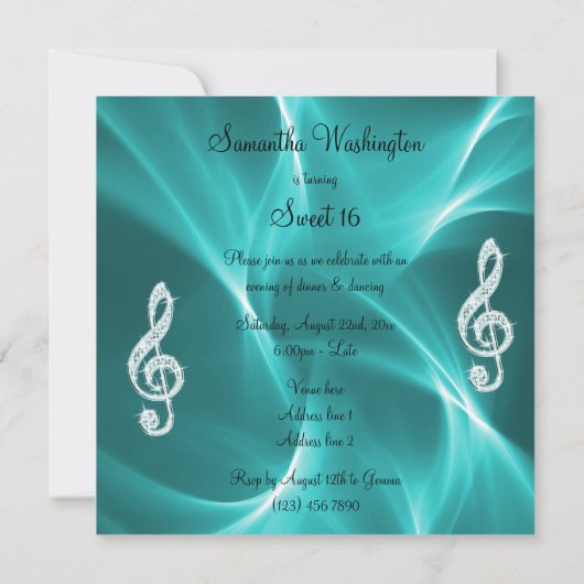 Invitation Fille Turquoise douce 16 Anniversaire (Dos)