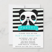 Invitation Fille Turquoise et noire mignonne Panda fête d'ann (Devant)
