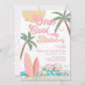 Invitation Fille Un Bébé Cool Qui Fait du Surf Fête d'anniver (Devant)