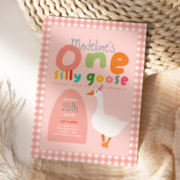 Invitation Fille Un Oie Ridicule Gingham Rose Premier Anniver