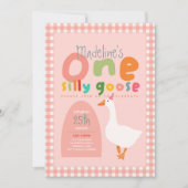 Invitation Fille Un Oie Ridicule Gingham Rose Premier Anniver (Devant)