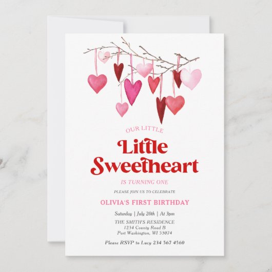 Invitation Fille Un Petit Amoureux Valentin 1er anniversaire (Devant)