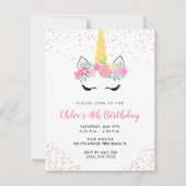 Invitation Fille Unicorne 4e fête d'anniversaire (Devant)