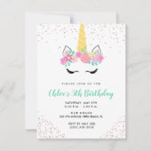 Invitation Fille Unicorne 5e fête d'anniversaire (Devant)