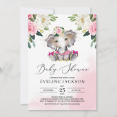 Invitation fille unique tutu ballerine éléphant boho bébé (Devant)