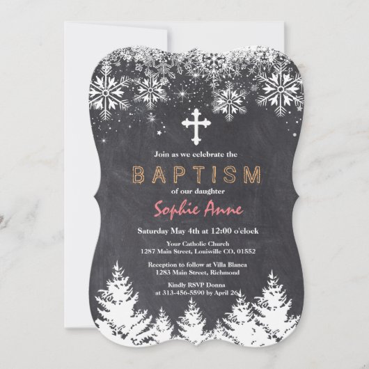 Invitation Fille Vacances d'hiver Flocons de neige Tableau Ba (Devant)
