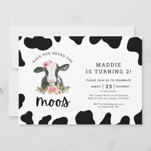 Invitation Fille Vache Avez-Vous Entendu Le Moos 2e Anniversa (Devant)