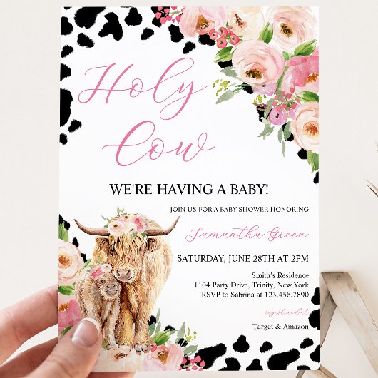 Invitation  Fille Vache Highland Shower de Bébé
