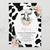 Invitation Fille Vache Rose Floral Avez-Vous Entendu Moos Ann (Devant / Derrière)