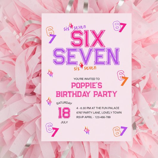 Invitation Fille Varsity Rose Violet 6 7 Mème Fête d'annivers