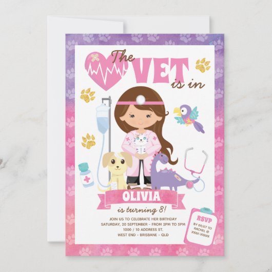 Invitation Fille Vet fête d'anniversaire (Devant)