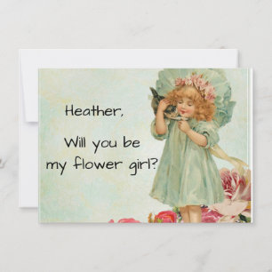 Invitation Fille Vintage Avec Chaton Fille aux Fleurs Proposi