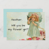 Invitation Fille Vintage Avec Chatte Fille aux Fleurs Proposi (Devant / Derrière)