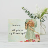 Invitation Fille Vintage Avec Chatte Fille aux Fleurs Proposi (Debout devant)