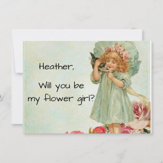 Invitation Fille Vintage Avec Chatte Fille aux Fleurs Proposi (Devant)