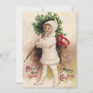 Invitation Fille vintage avec sapin de Noël, Ellen Clapsaddle