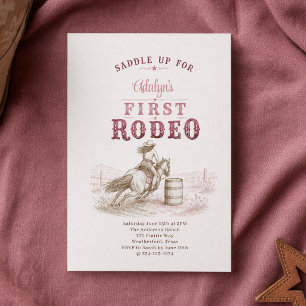 Invitation Fille Vintage Rose Premier Rodéo 1er Anniversaire