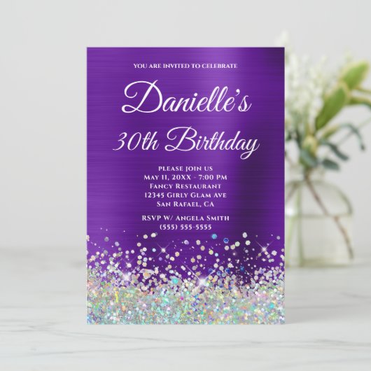 Invitation Fille violet Ombre Holo Parties scintillant 30e an (Debout devant)