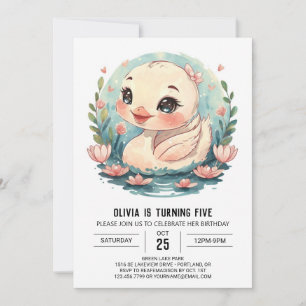 Invitation Fille Whimsical Swan Bird Anniversaire