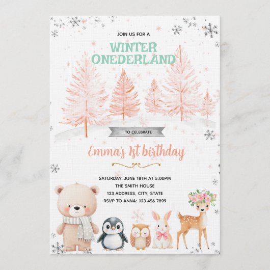 Invitation fille Winter Onederland (Devant)