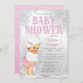 Invitation Fille Winter Wonderland Baby shower Pink Snowflake (Devant / Derrière)