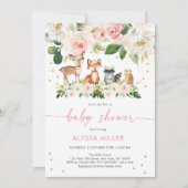 Invitation Fille Woodland Blush Baby shower Floral (Devant)