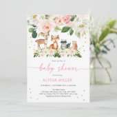 Invitation Fille Woodland Blush Baby shower Floral (Debout devant)