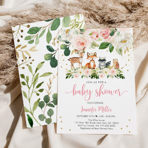 Invitation Fille Woodland Blush baby shower Floral