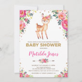 Invitation Fille Woodland Deer Floral Fawn Baby shower Party (Devant)