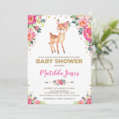 Invitation Fille Woodland Deer Floral Fawn Baby shower Party (Debout devant)