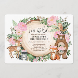 Invitation Fille Woodland florale rose 2e fête d'anniversaire
