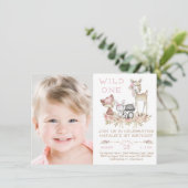 Invitation Fille Woodland Photo Première fête d'anniversaire (Debout devant)