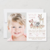 Invitation Fille Woodland Photo Première fête d'anniversaire (Devant)