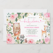 Invitation Fille Woodland rose Floral Rose Baby shower forest (Devant)