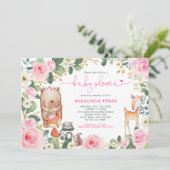 Invitation Fille Woodland rose Floral Rose Baby shower forest (Debout devant)
