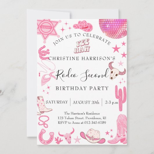 Invitation Fille Yee Haw Rodéo 2e Anniversaire (Devant)
